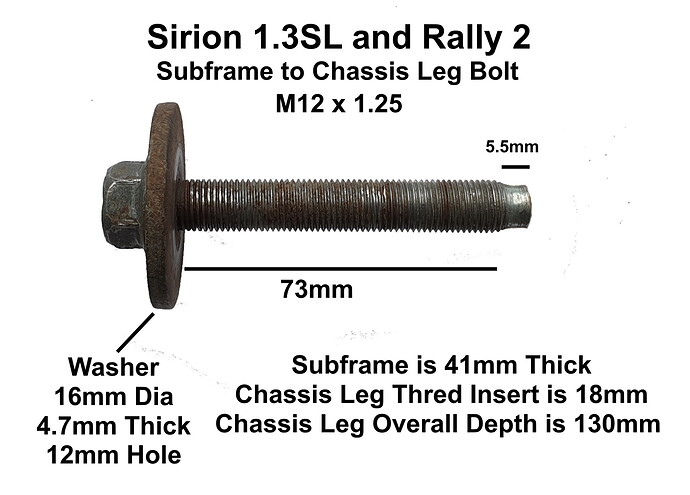 Subframe to Chassis Leg Bolt