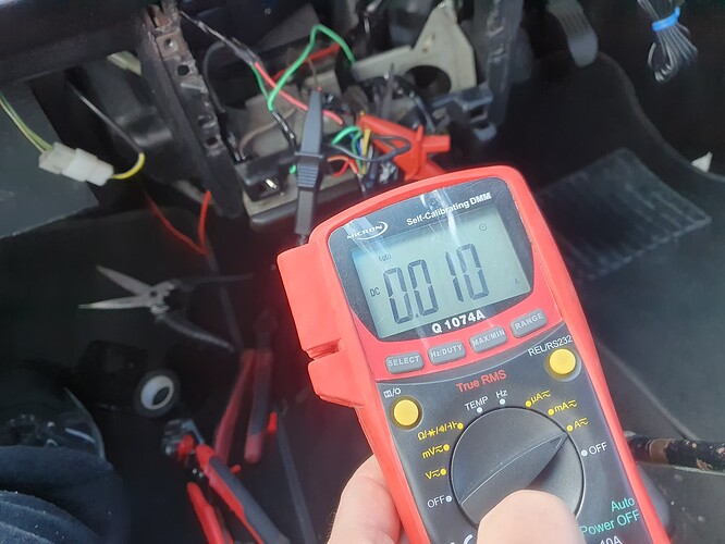 0.01a when it clicks - 0.002 doing nothing the clock